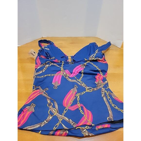 Ralph Lauren Chain Print Gold Embellish Size 10 Tankini Swim Top NWT Black Label - Picture 7 of 11
